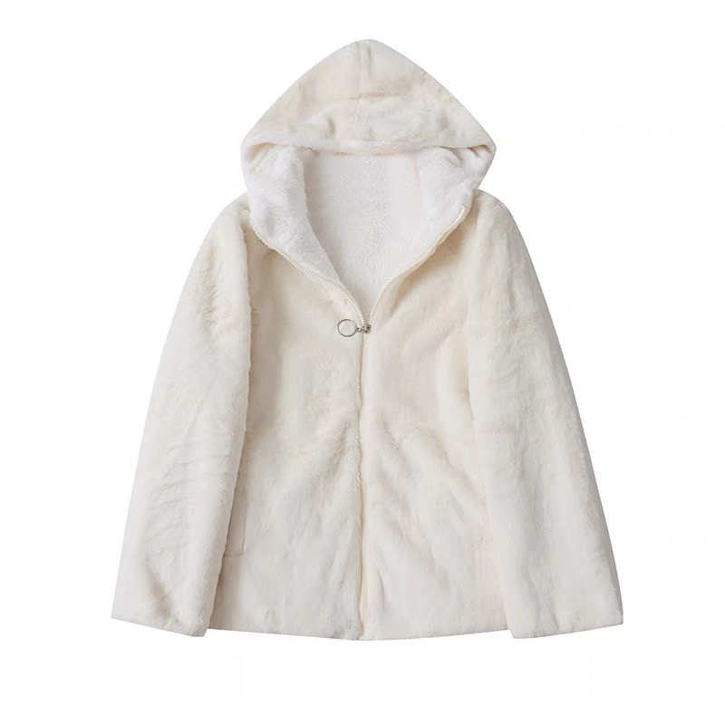 เสื้อเฟอร์กันหนาว หมวกฮู้ด เสื้อขน Fluffy coat แบรนด์ Shein ดำ
