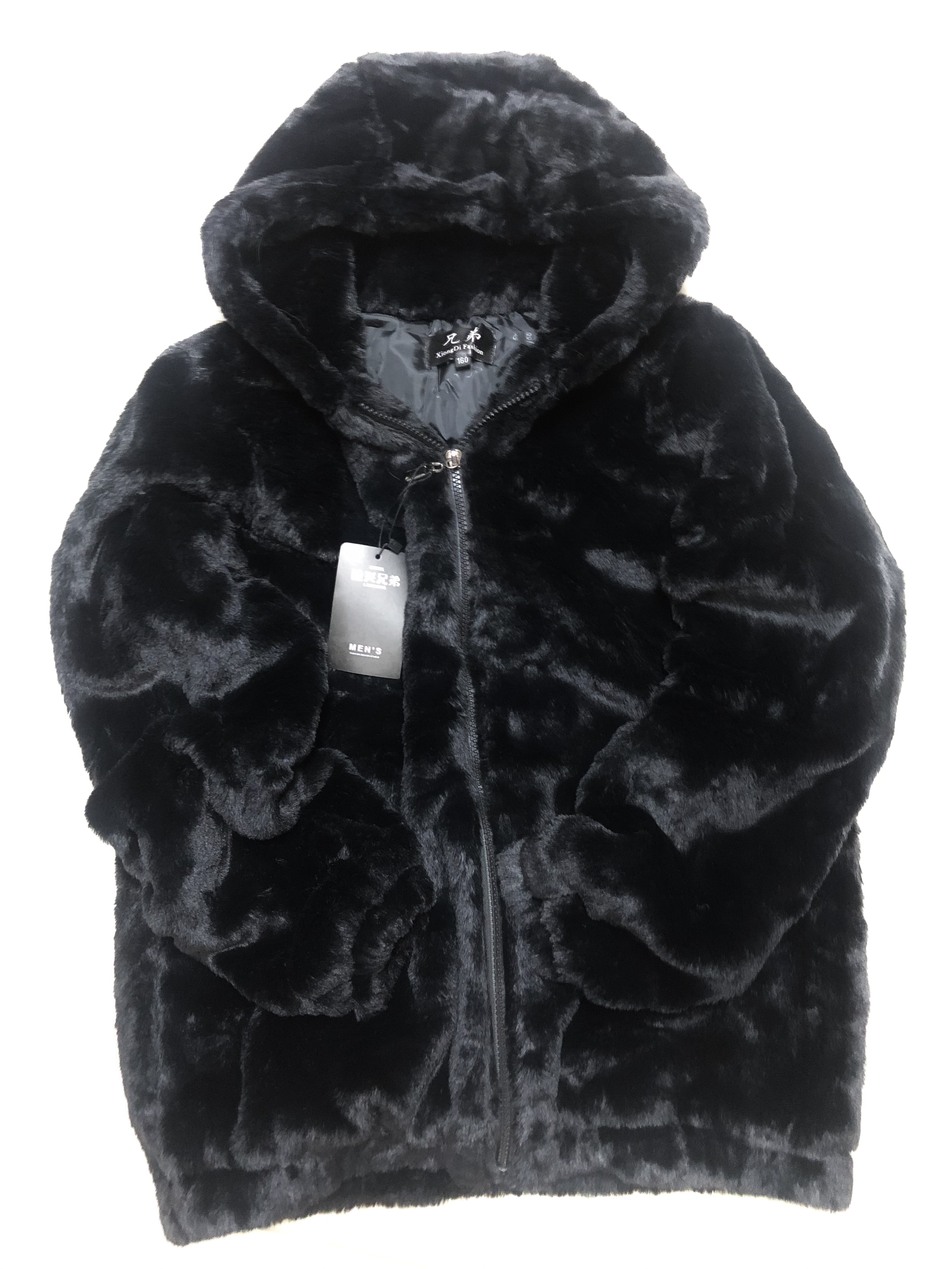 Forever21 เสื้อเฟอร์กันหนาว หมวกฮู้ด เสื้อขน สีดำ (FLUFFY COAT) 兄弟 ขาว