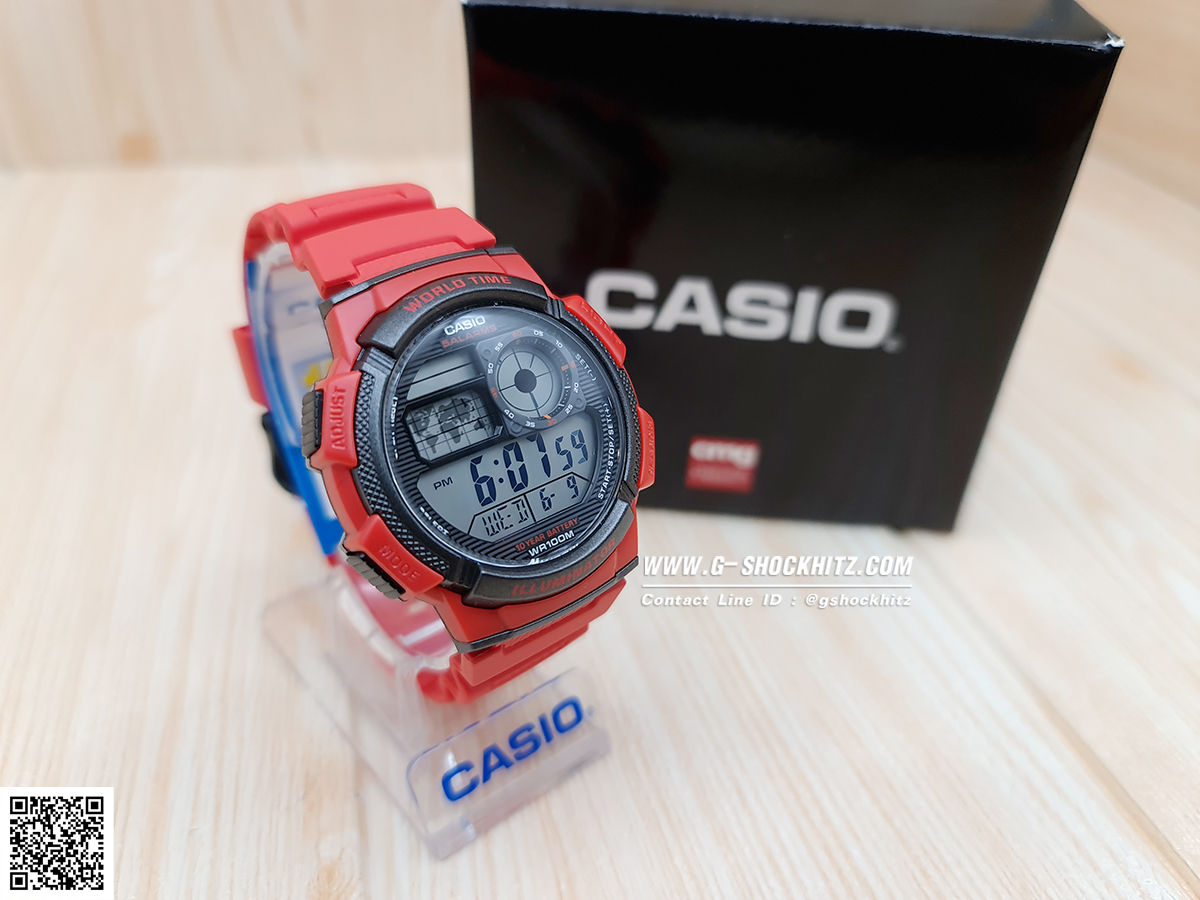 CASIO นาฬิกาคาสิโอ นาฬิกาข้อมือ นาฬิกากันน้ำ นาฬิกาของแท้ ประกันศูนย์ CMG 1 ปี รุ่น AE-1000W-4A นาฬิกาสีแดง