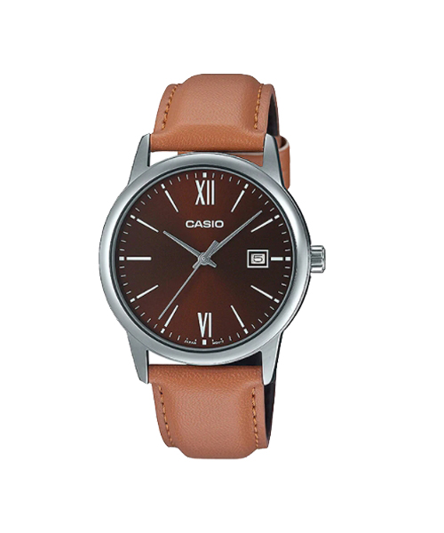 CASIO นาฬิกาคาสิโอ นาฬิกาข้อมือ นาฬิกากันน้ำ นาฬิกาของแท้ ประกันศูนย์ CMG 1 ปี รุ่น MTP-V002L-5B3 นาฬิกาสีน้ำตาล