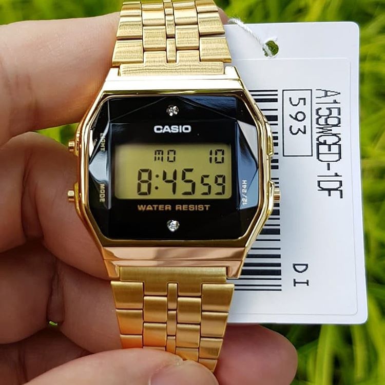 CASIO นาฬิกาคาสิโอ นาฬิกาข้อมือ นาฬิกากันน้ำ นาฬิกาของแท้ ประกันศูนย์ CMG 1 ปี รุ่น A159WGED-1D นาฬิกาสีทอง
