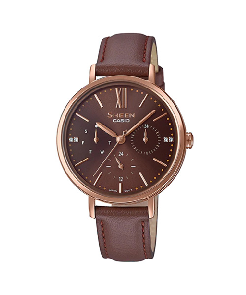 CASIO SHEEN นาฬิกาข้อมือ นาฬิกากันน้ำ นาฬิกาของแท้ ประกันศูนย์ CMG 1 ปี รุ่น SHE-3064PGL-5A นาฬิกาสีน้้ำตาล