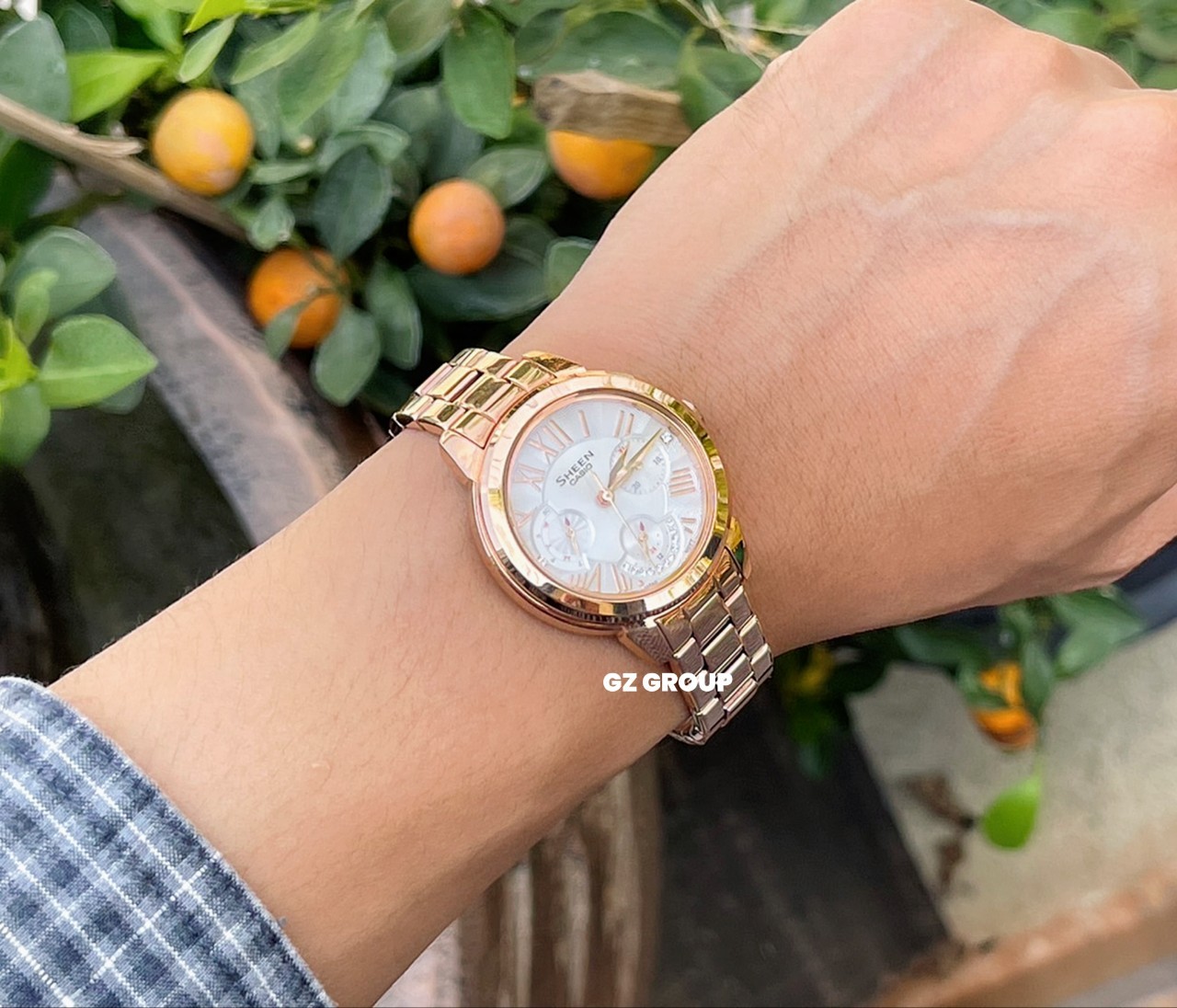 CASIO SHEEN นาฬิกาข้อมือ นาฬิกากันน้ำ นาฬิกาของแท้ ประกันศูนย์ CMG 1 ปี รุ่น SHE-3059PG-7A นาฬิกาสีน้ำตาล