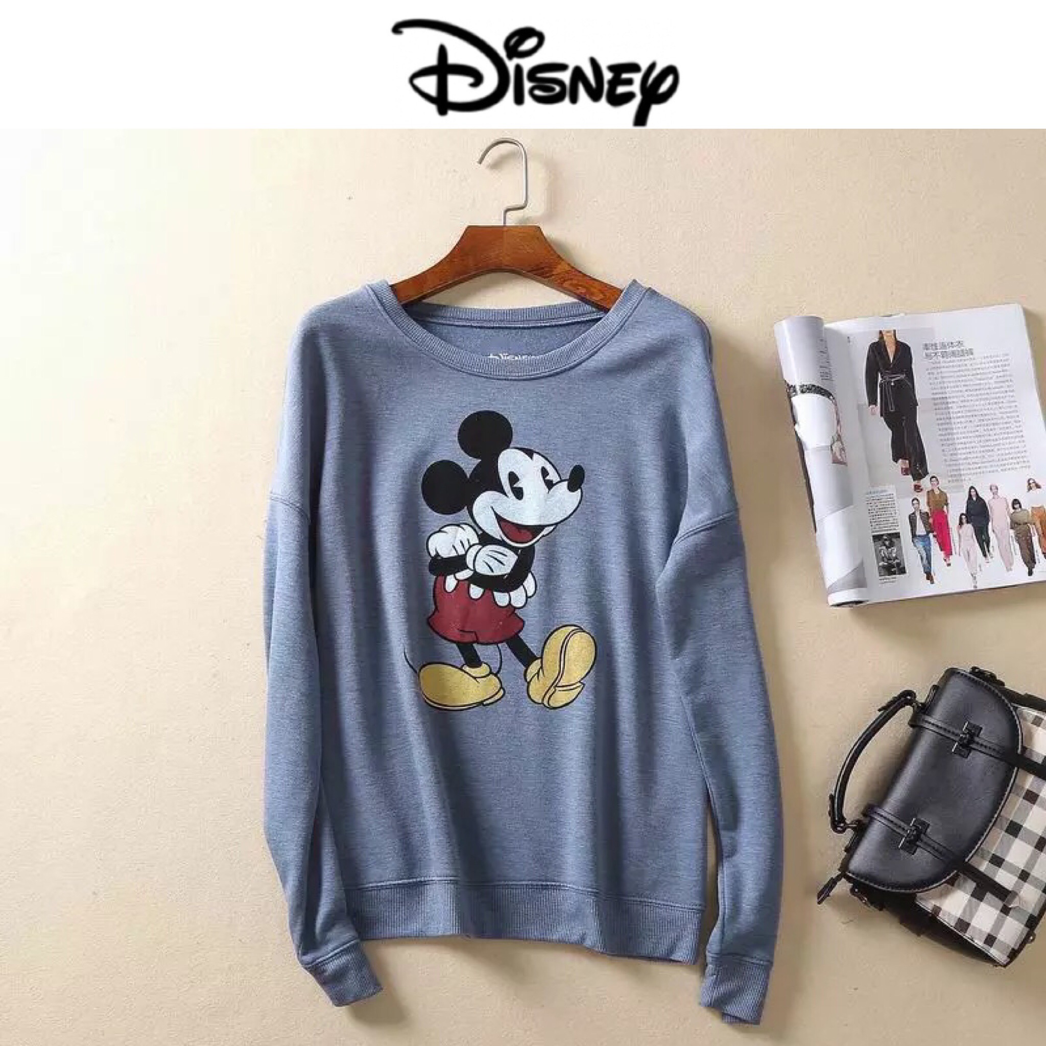 เสื้อกันหนาว เสื้อวอร์ม ลายมิคกี้เม้าส์ สีฟ้าคราม งาน DISNEY แท้ size XS/S/M/L ฟ้าคราม