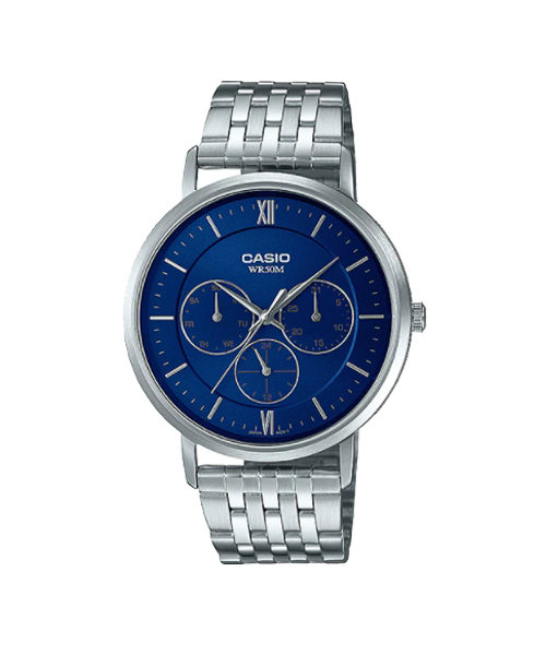 CASIO นาฬิกาคาสิโอ นาฬิกาข้อมือ นาฬิกากันน้ำ นาฬิกาของแท้ ประกันศูนย์ CMG 1 ปี รุ่น MTP-B300D-2A นาฬิกาสีเงิน