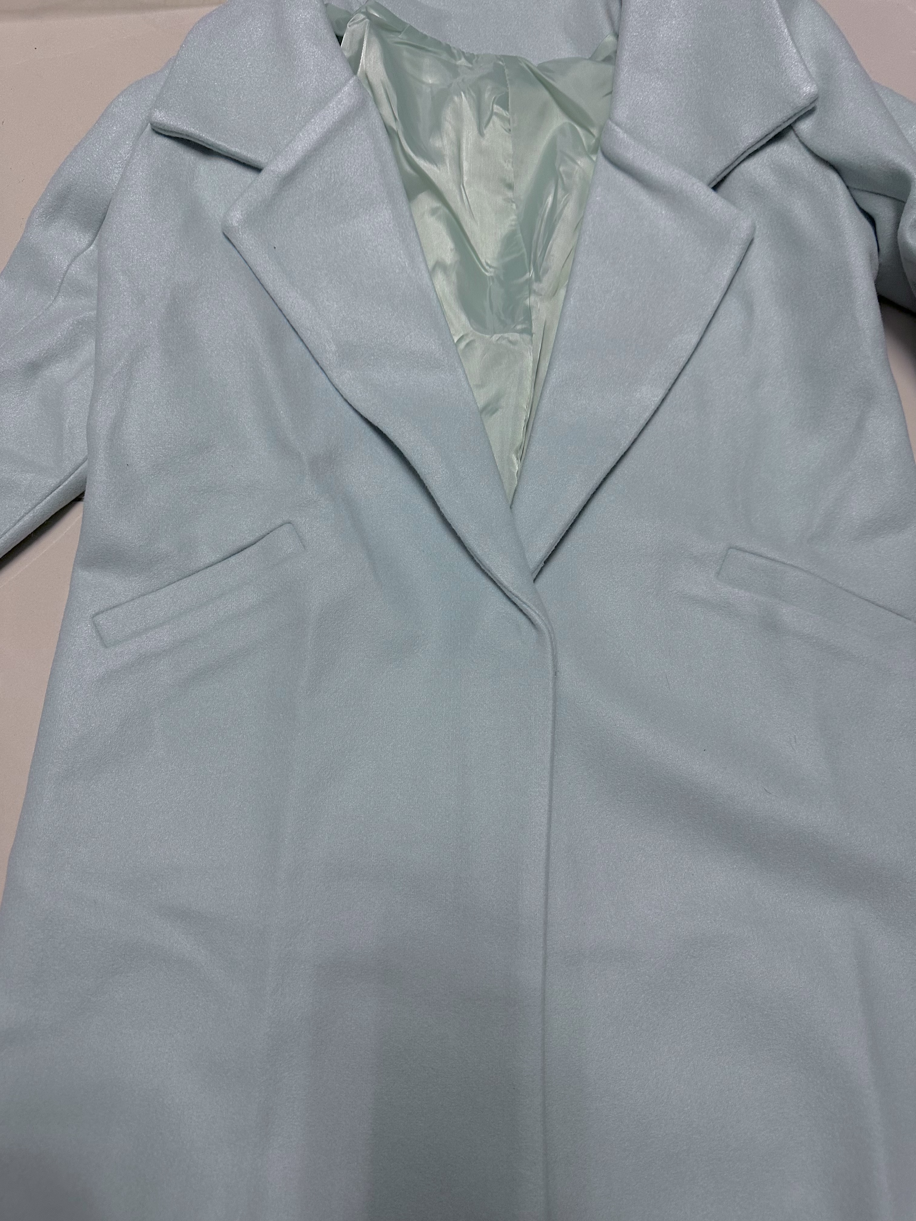 Ozoc เสื้อโค้ท เสื้อกันหนาว เนื้อผ้าสักหลาดวูล สีฟ้าพาสเทล แบรนด์ JOICES