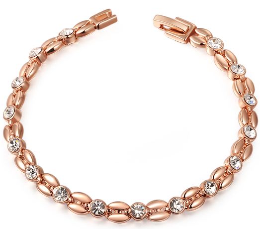 สร้อยข้อมือทองชุบ 18 K ประดับ คริสตัล Austrian แท้ สี Rose Gold รูป เบี้ยหอย ชองขวัญให้แฟน สุดหรู no 384332