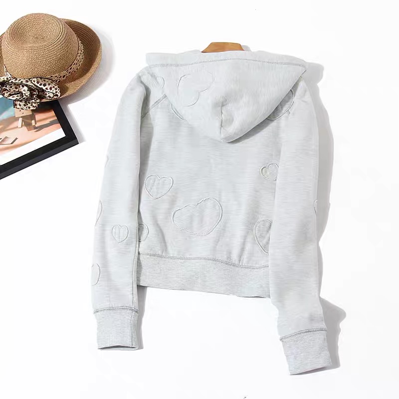 Pink by victoria's secret เสื้อแจ็คเก็ต เสื้อนอก เสื้อฮู้ดวอร์ม สีเทา แต่งลายปัก เทาอ่อน