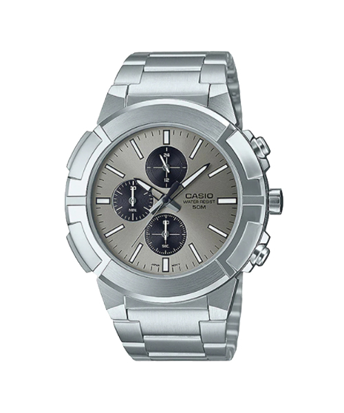 CASIO นาฬิกาคาสิโอ นาฬิกาข้อมือ นาฬิกากันน้ำ นาฬิกาของแท้ ประกันศูนย์ CMG 1 ปี รุ่น MTP-E501D-8A นาฬิกาสีเงิน