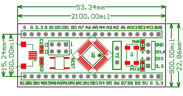 Development board for arm microcontroller stm32f103c8t6