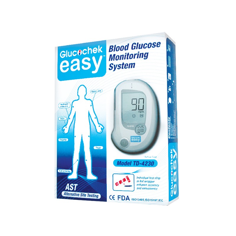 เครื่องตรวจวัดน้ำตาลในเลือด / เบาหวาน Glucochek Easy กลูโคเช็ค อีซี่ ไม่ต้องใส่ Code สามารถวัดได้ 5 จุด รับประกันตลอดอายุการใช้งาน แถมฟรี แถบตรวจ+เข็ม อย่างละ 50 ชิ้น แถบทดสอบบรรจุแยกชิ้น ช่วยลดปัญหาแถบทดสอบเสื่อมสภาพ