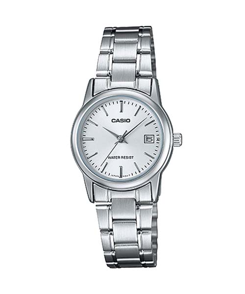 CASIO นาฬิกาคาสิโอ นาฬิกาข้อมือ นาฬิกากันน้ำ นาฬิกาของแท้ ประกันศูนย์ CMG 1 ปี รุ่น LTP-V002D-7A นาฬิกาสีเงิน
