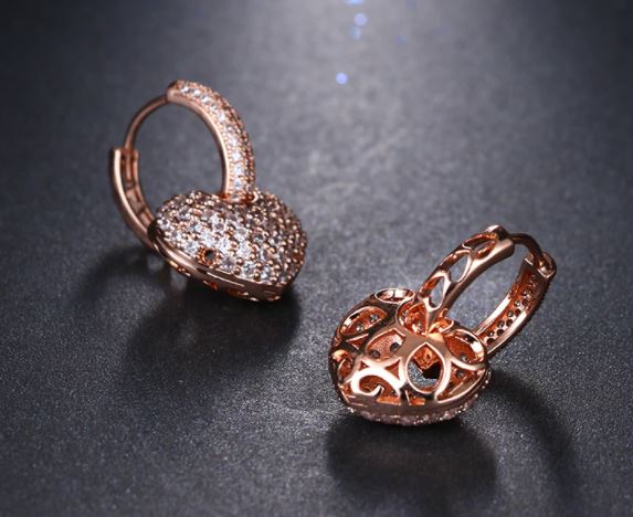 ต่างหู หัวใจ ตุ้มหู เพชร CZ AAA หัวใจ สีทอง เงิน rose gold ต่างหูหัวใจ ฝังเพชร ของขวัญให้แฟน 740438