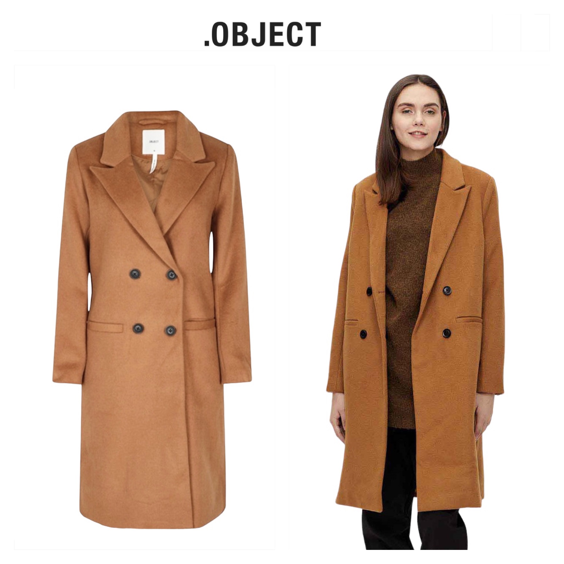 Object เสื้อโค้ท เสื้อกันหนาว เนื้อผ้าสักหลาดวูล สีน้ำตาลขมิ้น แบรนด์ .Object