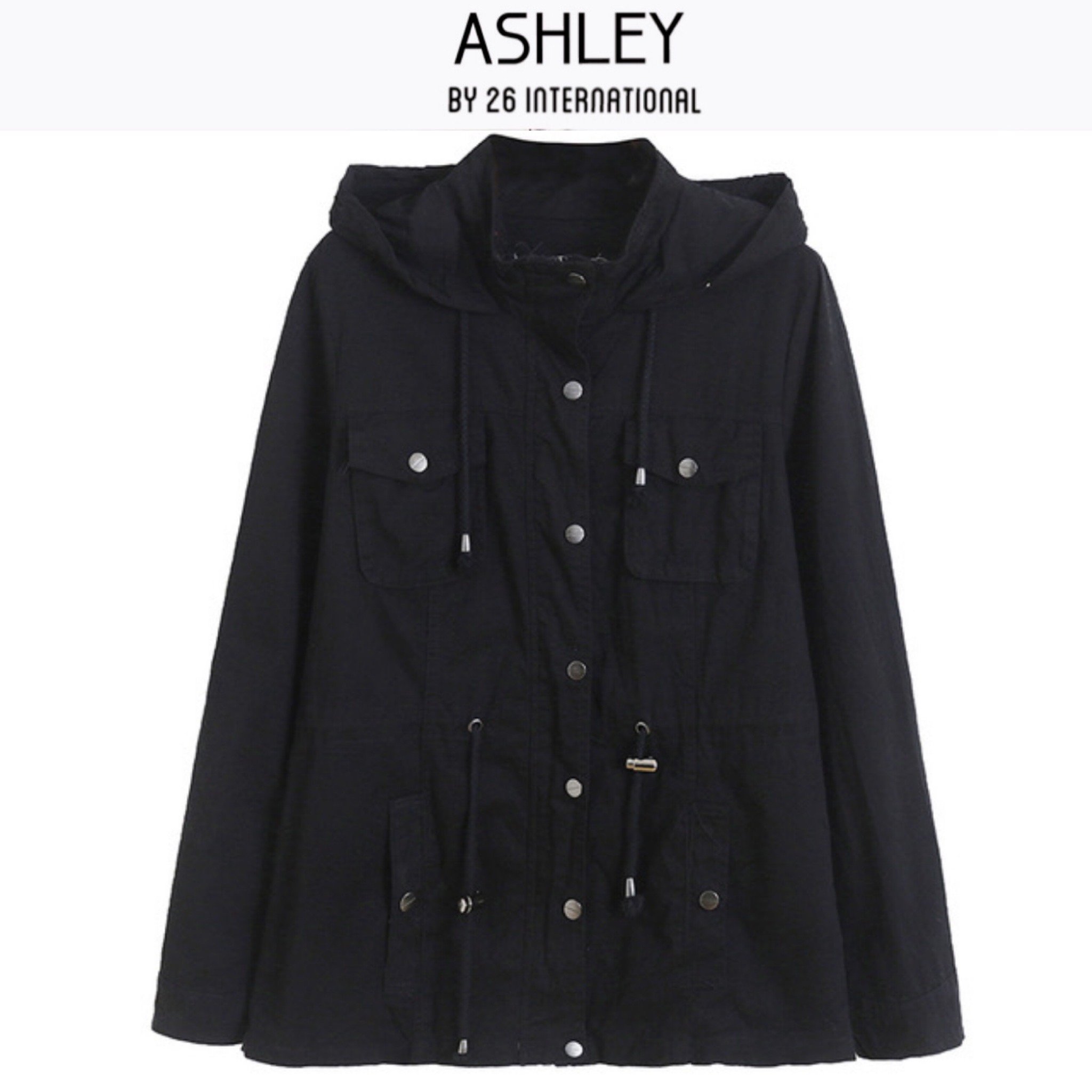 Ashley เสื้อคลุม เสื้อฮู้ดสีดำ เสื้อนอกแนวทหาร แพทเทินสวย เท่ห์มาก คะ แบรนด์ ASHLEY สำเนา ดำ