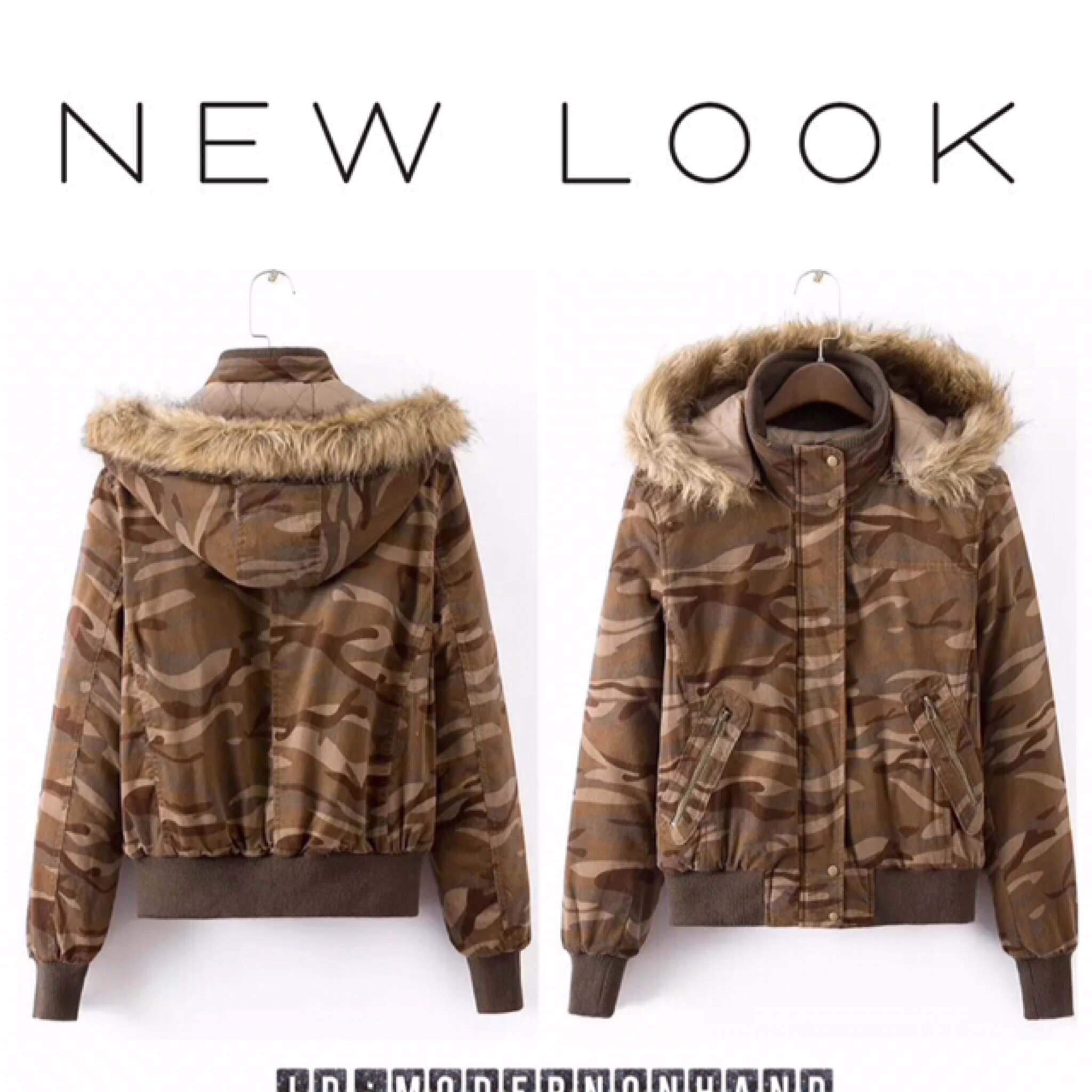 เสื้อกันหนาว เสื้อลายพราง คาโม โทนน้ำตาล แบรนด์เนม New Look Japanแท้100%แต่งหมวกฮูท ติดขนเฟอร์ (หมวกฮูท ถอดใส่ได้คะ) เนื้อผ้าลูกฟูก ด้านในแต่งซับ ผ้านวม เนื้อนุ่มลื่น สวมใส่สบาย อุ่นมากๆเบยคะ size M ลายพราง