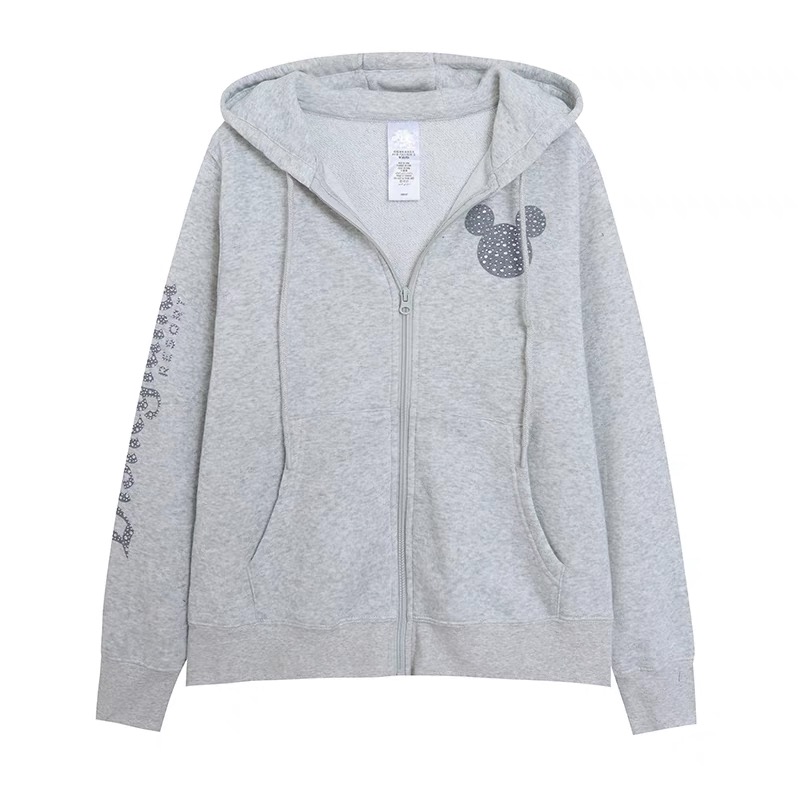 เสื้อฮู้ด สเวตเตอร์ กันหนาว DISNEY เสื้อมิคกี้ มินนี่ ติดเพชร Blink Mickey mouse mickey mouse งาน DISNEYแท้ MINNIE เทา