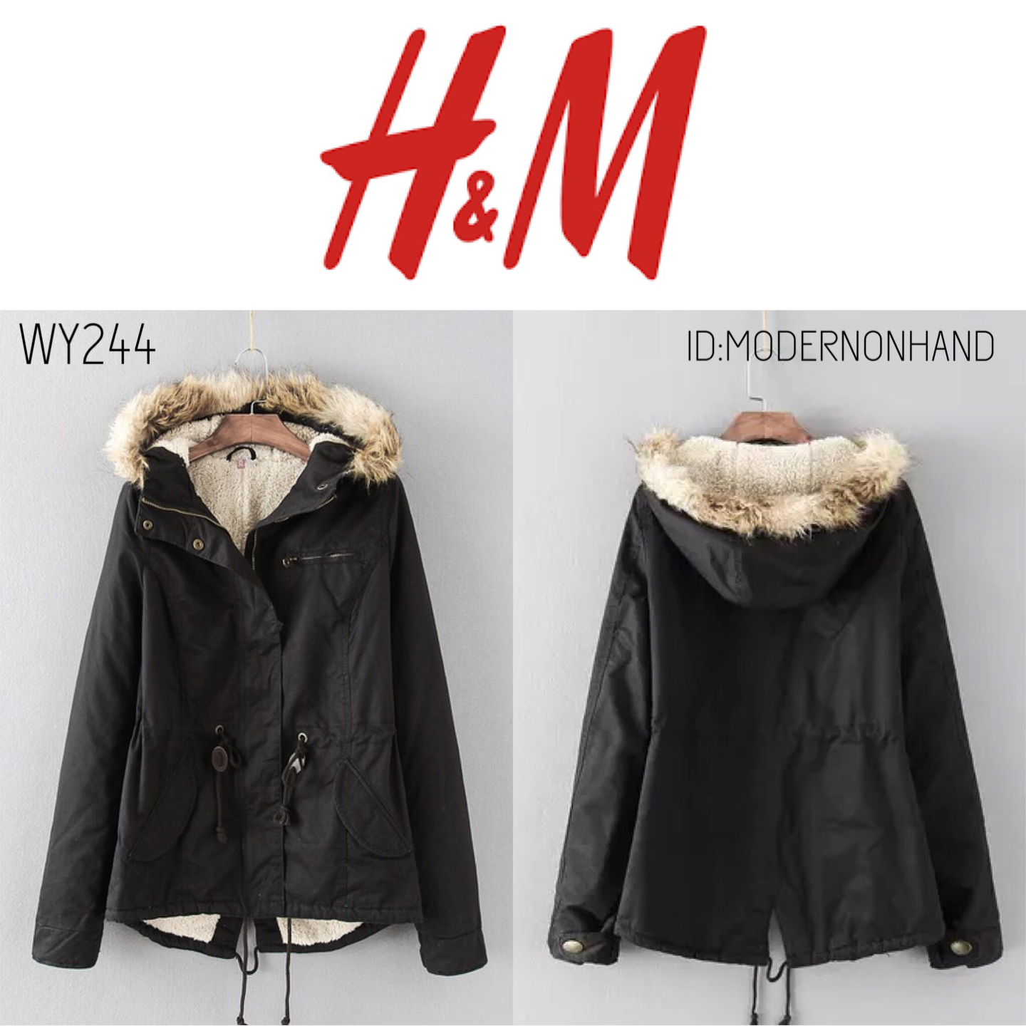 เสื้อโค้ท เสื้อกันหนาว สีเทา แบรนด์เนม H&M แต่งหมวกฮูท บุขนอุ่นสีขาวด้านใน แต่งขนเฟอร์ขอบหมวก แพทเทินสวย งานหรู อุ่น มากคะ size S/M/L/XL/XXL เทา