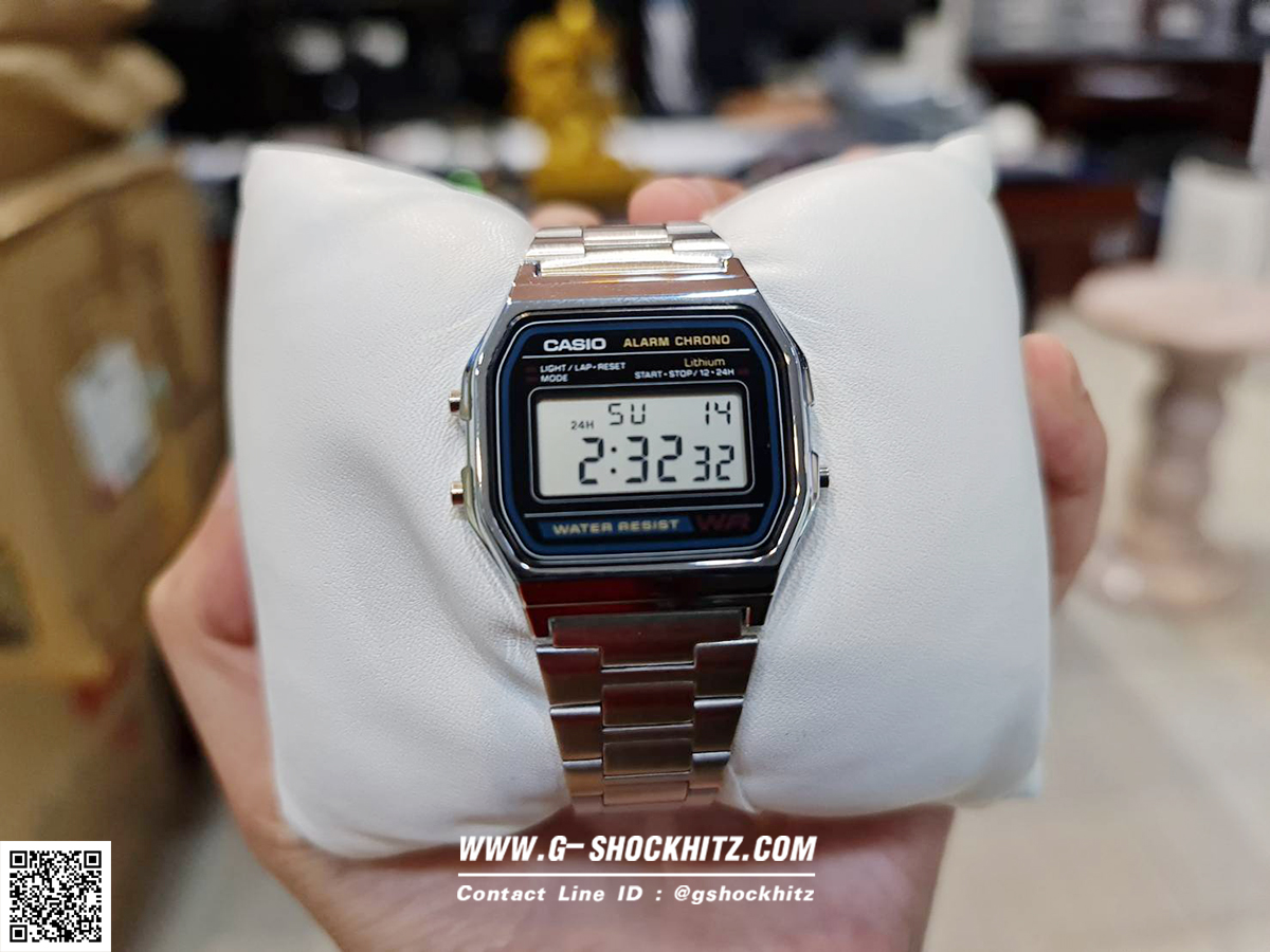 CASIO นาฬิกาคาสิโอ นาฬิกาข้อมือ นาฬิกากันน้ำ นาฬิกาของแท้ ประกันศูนย์ CMG 1 ปี รุ่น A158WA-1D นาฬิกาสีเงิน