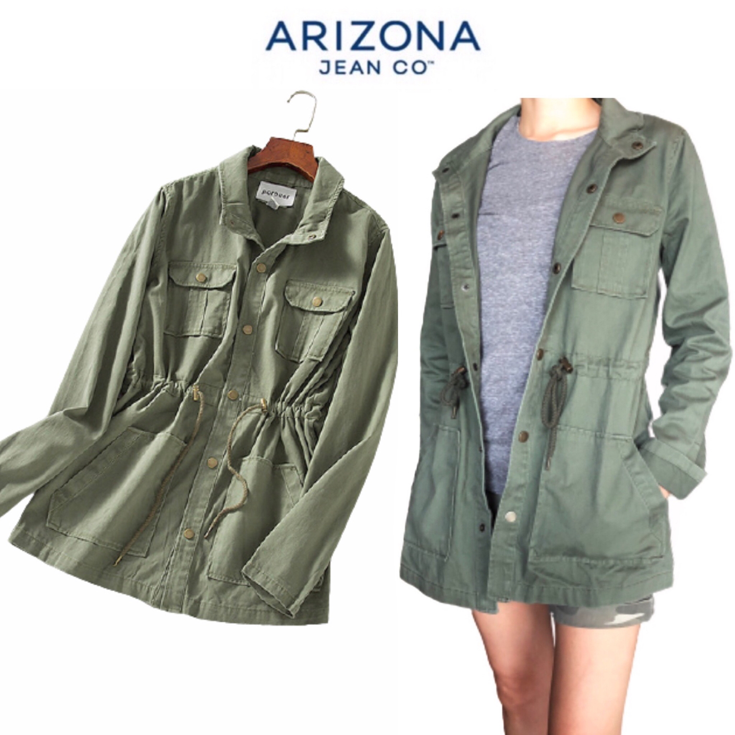 Arizona Jean co เสื้อทหาร เสื้อฮู้ดเขียวทหาร เสื้อนอกแนวทหาร แพทเทินสวย เท่ห์มาก แบรนด์ ARIZONA JEAN CO คะ Size S/M/L/XL สำเนา สำเนา เขียว