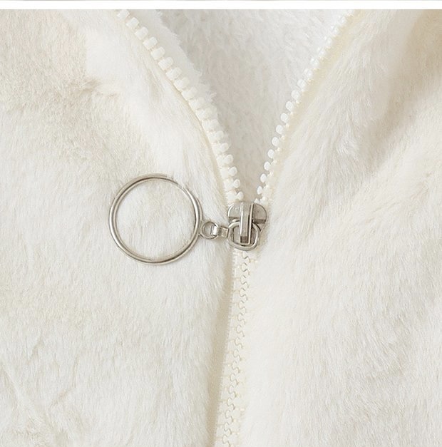 เสื้อเฟอร์กันหนาว หมวกฮู้ด เสื้อขน Fluffy coat แบรนด์ Shein ดำ