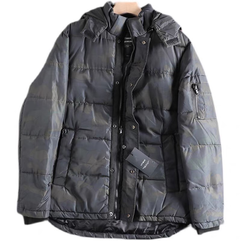 เสื้อกันหนาว ติดฮูท เสื้อบอมเบอร์ ลายพรางเทาดำ บุนวมอุ่น Men's Black Lightweight Puffer Jacket สำเนา สำเนา ลายพรางเทาดำ