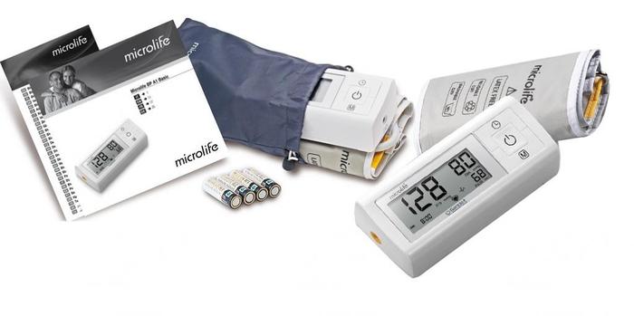 รุ่นใหม่ เครื่องวัดความดันโลหิต ยี่ห้อ ไมโครไลฟ์ / Microlife รุ่น BP A1 Basic แสดงการเคลื่อนไหวขณะวัด สัญลักษณ์เตือนหัวใจผิดปกติ พร้อมสัญลักษณ์ค่าความดันสูง ไม่รัดแขนแรงขณะทำการ พร้อม Adapter