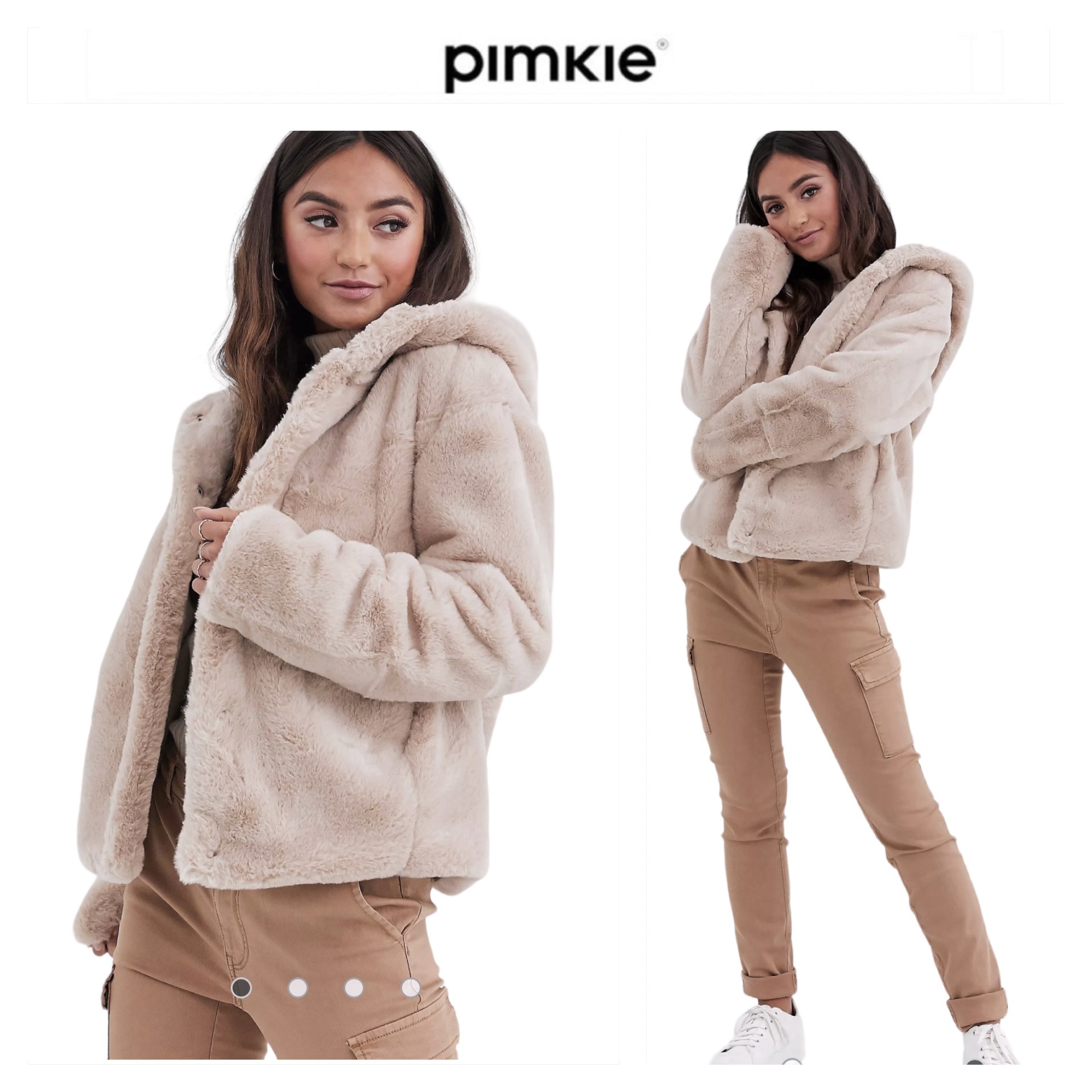 เสื้อเฟอร์กันหนาว หมวกฮู้ด เสื้อขน Fluffy coat แบรนด์ pimkie ดำ