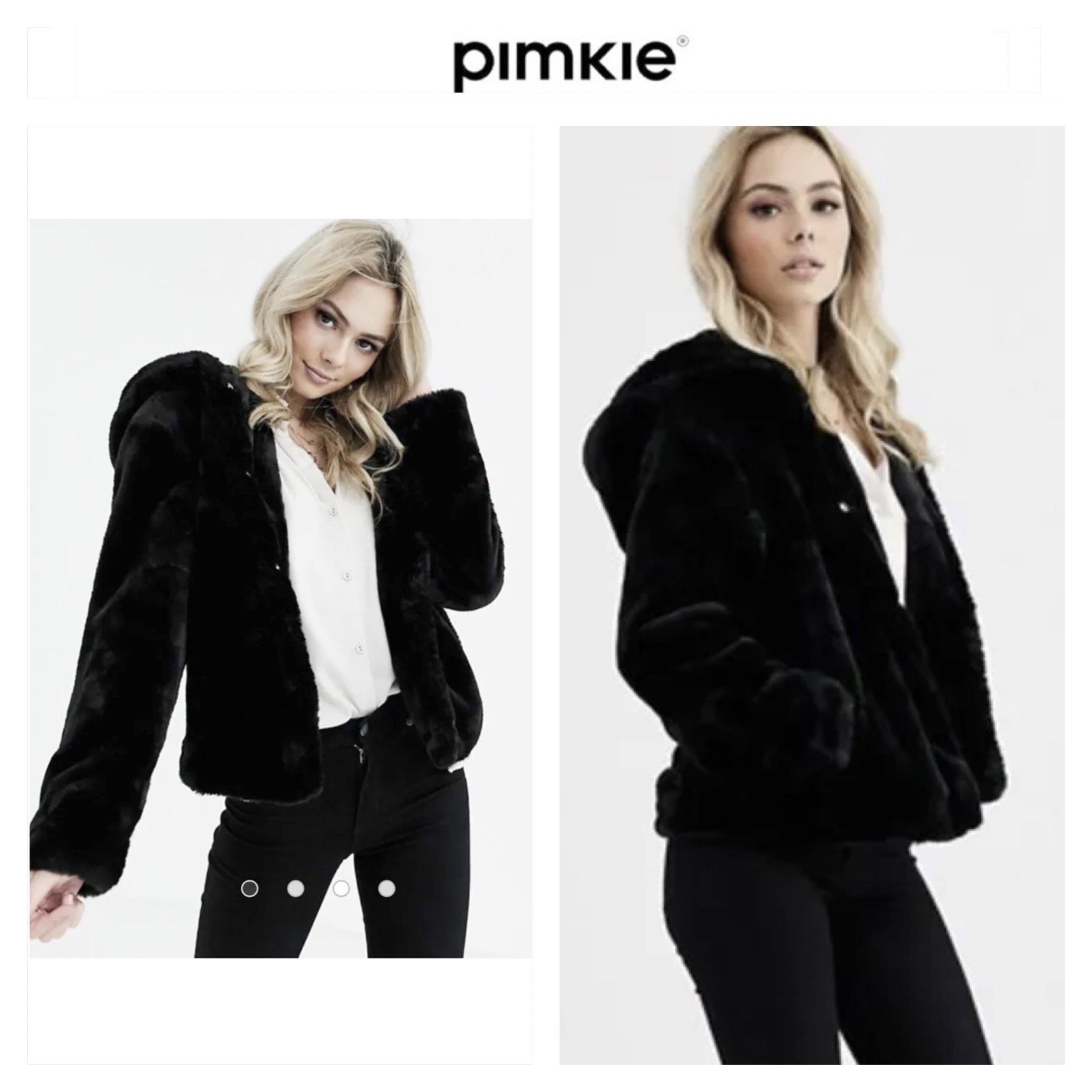 เสื้อเฟอร์กันหนาว หมวกฮู้ด เสื้อขน Fluffy coat แบรนด์ pimkie สำเนา ดำ