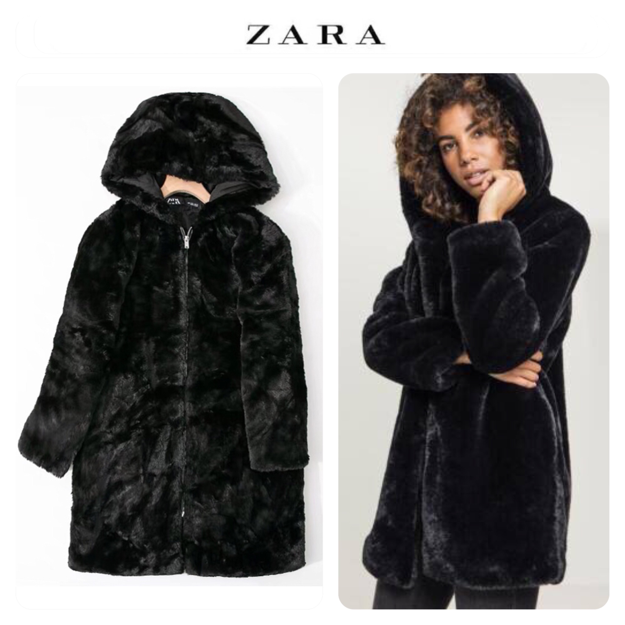 pepco เสื้อเฟอร์กันหนาว หมวกฮู้ด เสื้อขน FLUFFY Coat แบรนด์ PEPCO ดำ / เบจ