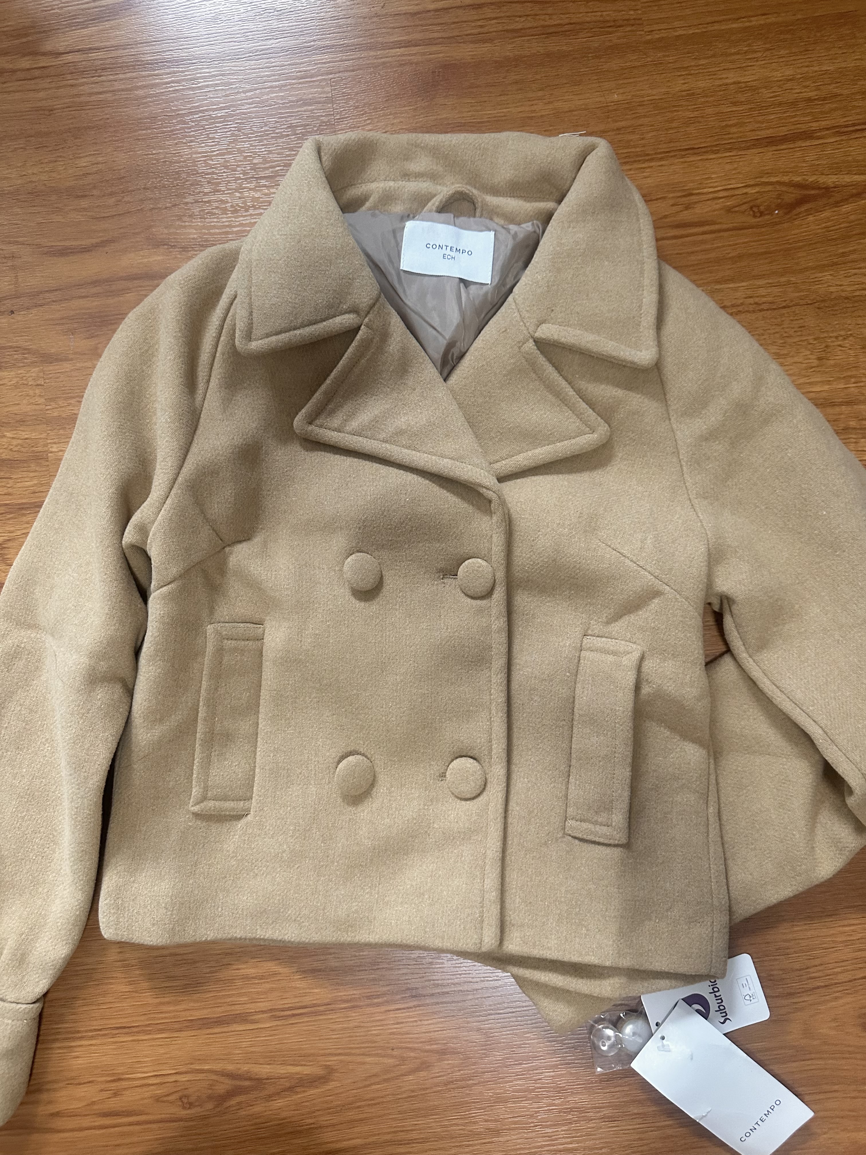 Love tree เสื้อโค้ทกันหนาว เสื้อกันหนาว peacoat contempoโค้ทวูล สีcamel belt coat สีครีมเบจ แบรนด์ ANNA FIELD สำเนา Camel