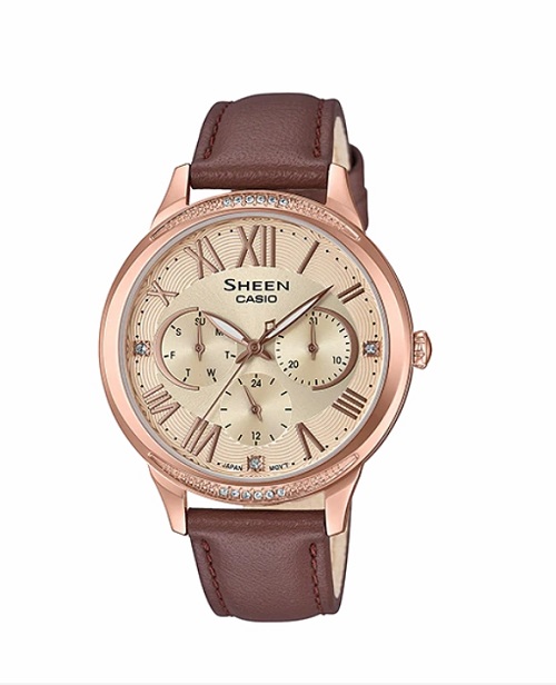 CASIO SHEEN นาฬิกาข้อมือ นาฬิกากันน้ำ นาฬิกาของแท้ ประกันศูนย์ CMG 1 ปี รุ่น SHE-3058PGL-9A นาฬิกาสีน้ำตาล