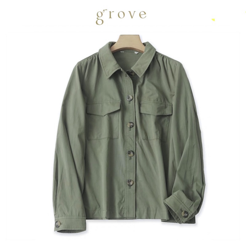 Grove เสื้อทหาร เสื้อฮู้ดเขียวทหาร เสื้อนอกแนวทหาร แพทเทินสวย เท่ห์มาก แบรน์GROVE (JAPAN) เขียว