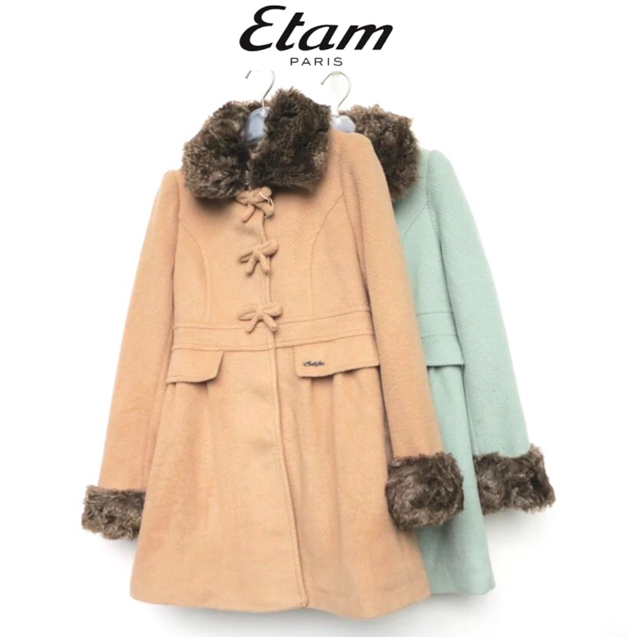 เสื้อโค้ท เสื้อกันหนาวสักหลาดวูล แบรนด์ ETAM งานพรีเมี่ยมเกรดคะ•ขนเฟอร์ ถอดใส่ได้คะ•ขนเฟอร์ถอดใส่ได้ น้ำตาลกากี