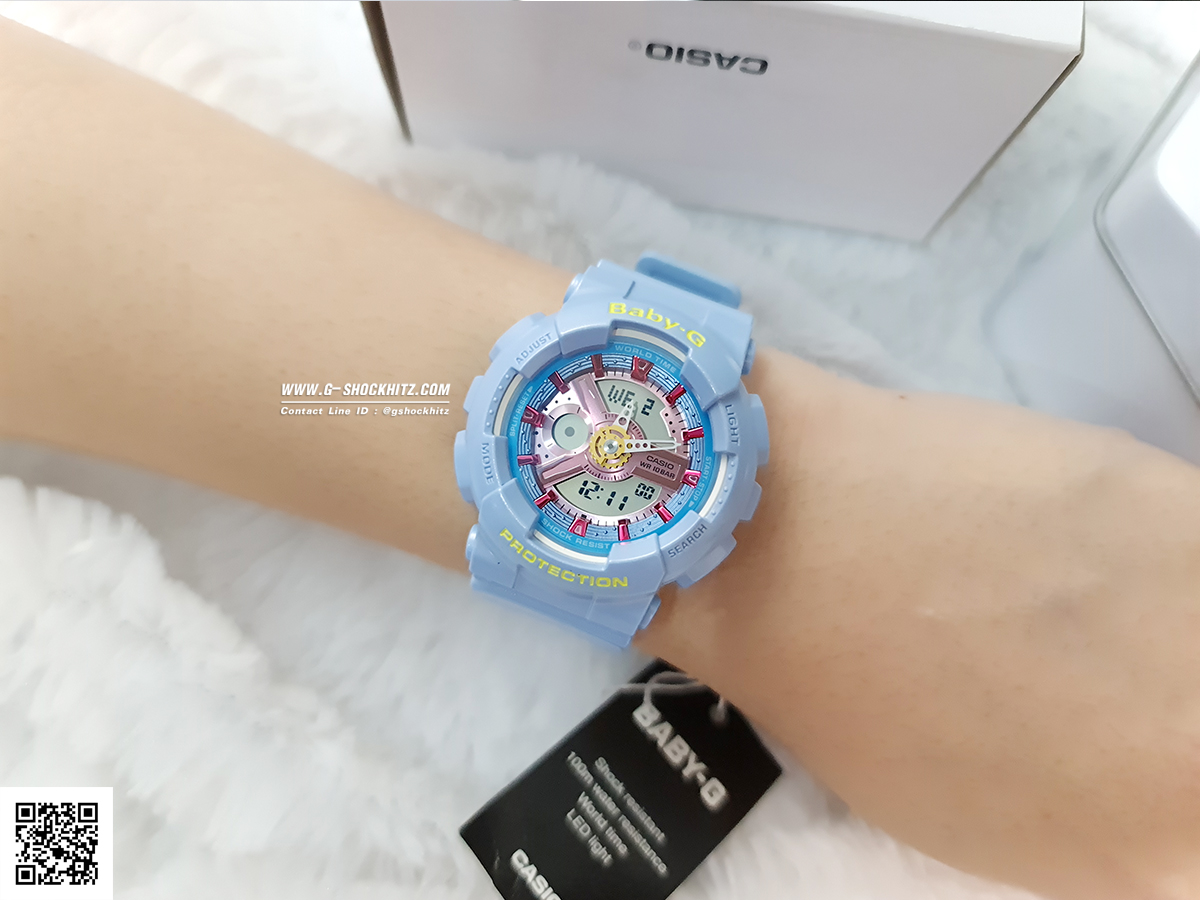 CASIO BABY-G นาฬิกาข้อมือ นาฬิกากันน้ำ นาฬิกาของแท้ ประกันศูนย์ CMG 1 ปี รุ่น BA-110CA-2A นาฬิกานาฬิกาสีฟ้า