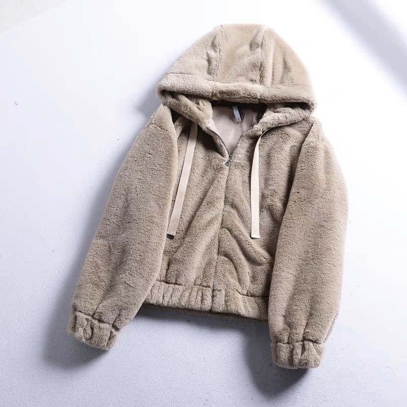 Page one เสื้อเฟอร์กันหนาว หมวกฮู้ด เสื้อขน Fluffy coat แบรนด์ page One ดำ
