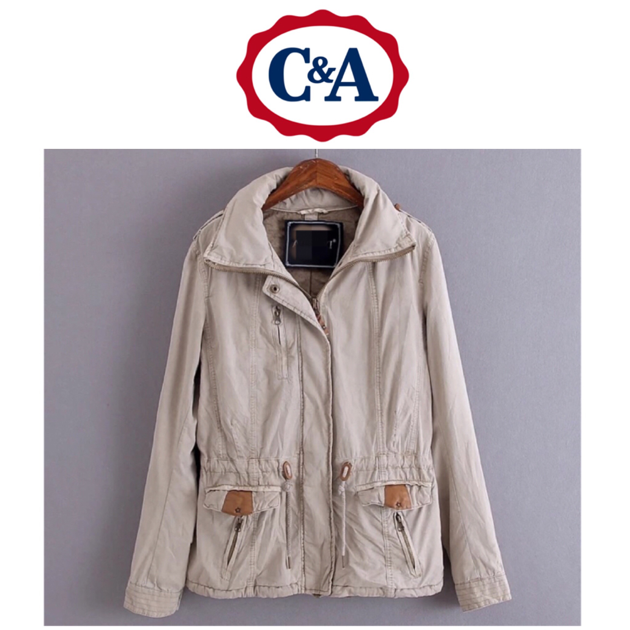 เสื้อคลุม เสื้อนอก แจ็คเก็ตคลุม แนวทหาร แบรนด์เนมC&A (ตัดป้าย) สีกากี แนวเซอร์ๆ เท่ห์ๆ