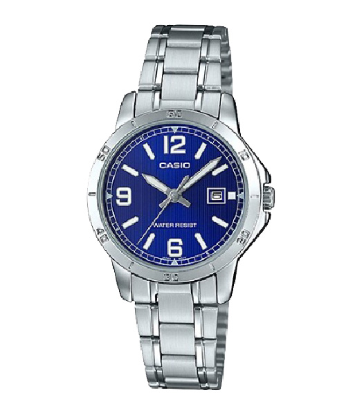CASIO นาฬิกาคาสิโอ นาฬิกาข้อมือ นาฬิกากันน้ำ นาฬิกาของแท้ ประกันศูนย์ CMG 1 ปี รุ่น LTP-V004D-2B นาฬิกาสีเงิน