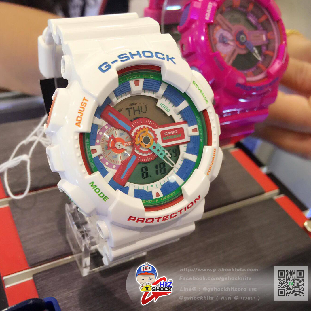 CASIO G-SHOCK นาฬิกาข้อมือ นาฬิกากันน้ำ นาฬิกาของแท้ ประกันศูนย์ CMG 1 ปี รุ่น GA-110MC-7A นาฬิกาสีขาว