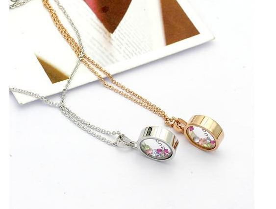 สร้อยคอผู้หญิง สร้อยคอ ห้อยจี้ วงกลม สีทอง และ สีเงิน ดีไซน์ กระจกใส โชว์ คริสตัลแท้ สวารอฟสกี้ ด้านใน หลายสี สร้อยคอแบบน่ารัก ใส่ออกงาน 823815