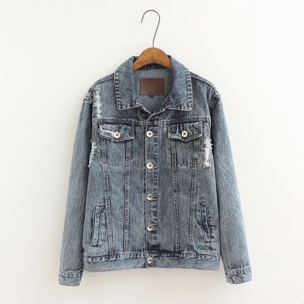 เสื้อกันหนาวยีนส์ฟอก เสื้อแจ็คเก็ตยีนส์ oversize style ฟอกสี สวยเท่ห์ มากคะ size L