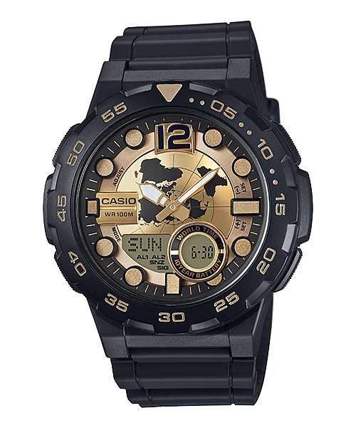 CASIO นาฬิกาคาสิโอ นาฬิกาข้อมือ นาฬิกากันน้ำ นาฬิกาของแท้ ประกันศูนย์ CMG 1 ปี รุ่น AEQ-100BW-9A นาฬิกาสีดำ
