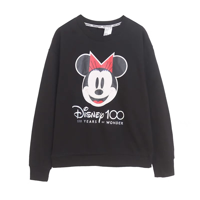 เสื้อวอร์ม สเวตเตอร์ MINNIE Disney 100 years anniversary ฉลองครบ100 ปี เสื้อมินนี่ มิคกี้ minnie mickey แขนยาว สีเทา ลายการ์ตูน MINNIE. Minnie disney 100 years of wonder ดำ