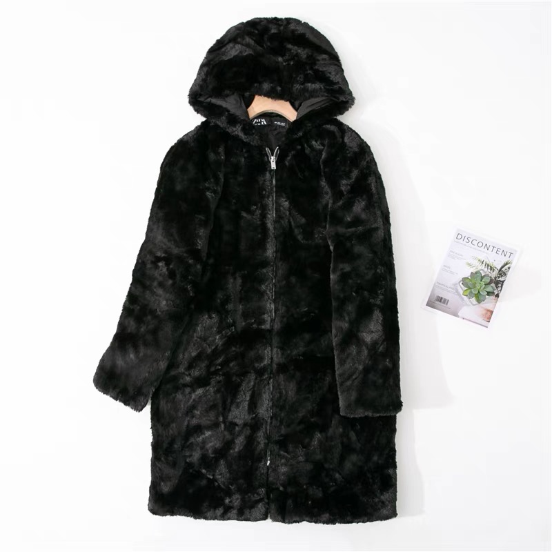 pepco เสื้อเฟอร์กันหนาว หมวกฮู้ด เสื้อขน FLUFFY Coat แบรนด์ PEPCO ดำ / เบจ