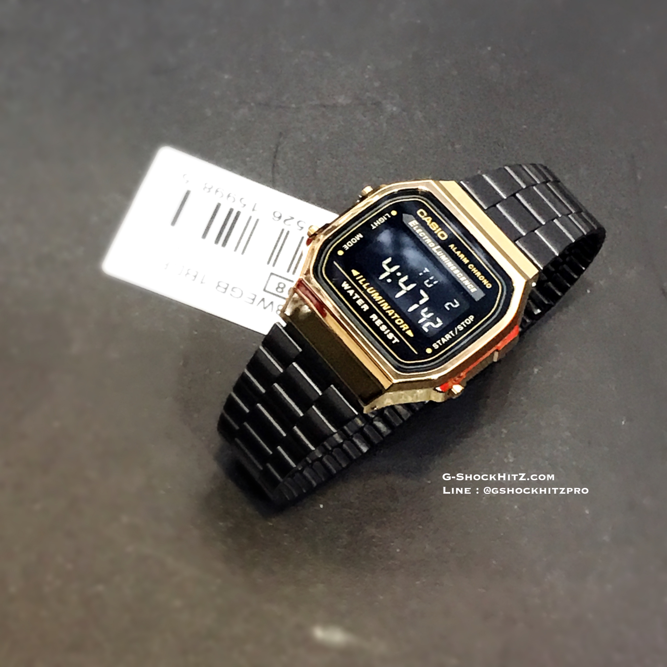 CASIO นาฬิกาคาสิโอ นาฬิกาข้อมือ นาฬิกากันน้ำ นาฬิกาของแท้ ประกันศูนย์ CMG 1 ปี รุ่น A168WEGB-1B นาฬิกาสีดำ