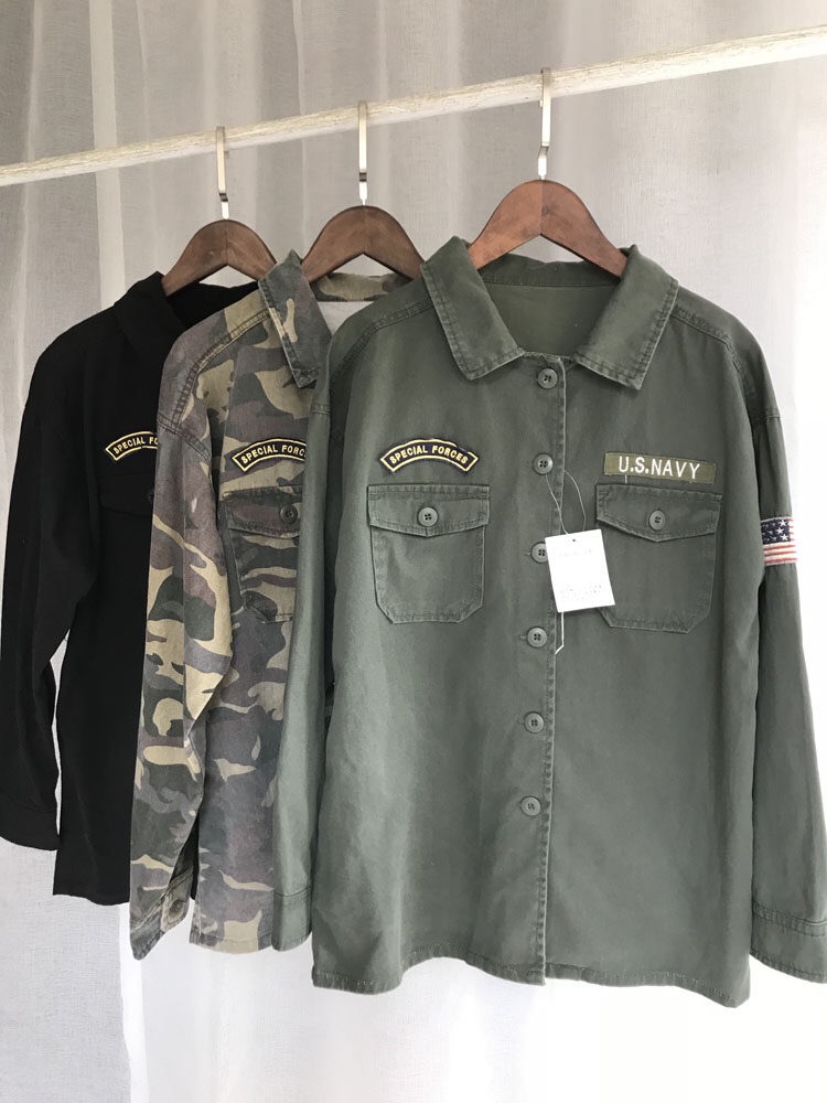 เสื้อเขียวทหาร แต่งปก เสื้อนอก เสื้อคลุม แนวทหาร แบรนด์ SUREVE งานญี่ปุ่น สวยแนวมากคะ สำเนา เขียว