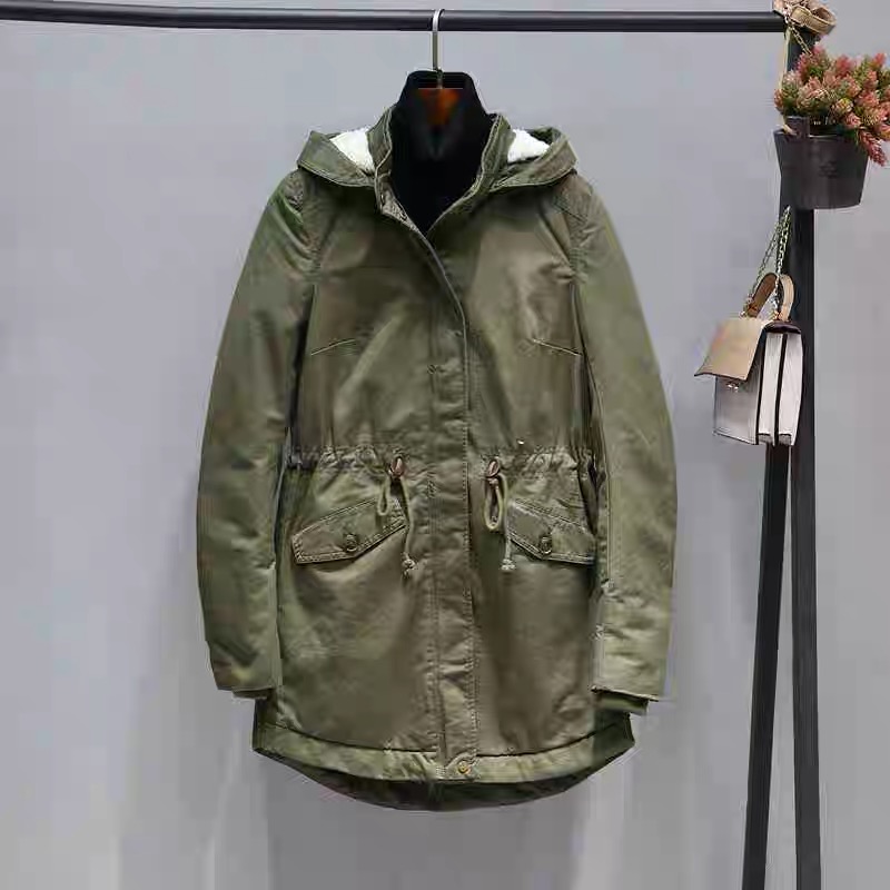 H&M เสื้อโค้ทฮู้ดกันหนาว เสื้อปาร์กา parka สีเขียว แบรนด์ H&M size S/M/L เขียว