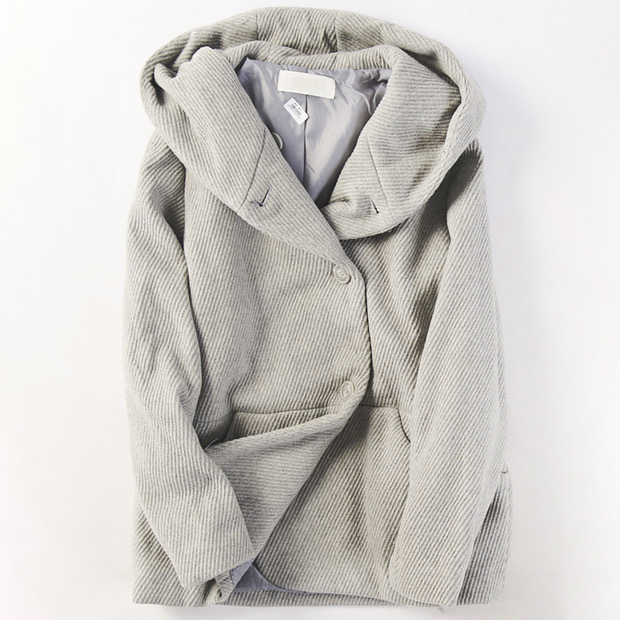 โค้ทฮู้ด เสื้อกันหนาวสักหลาดวูล ทรงPEA COAT แบรนด์ earth Music &Ecology (JAPAN) เทา