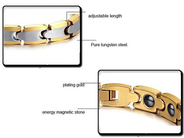 สร้อยข้อมือ กำไลข้อมือ ผู้ชาย สร้อยข้อมือพรีเมี่ยม Tungsten Carbide สีเงิน ผสมทอง ฝัง แม่เหล็กเพื่อสุขภาพ ใส่ได้ตลอด ของขวัญให้แฟน สุดหรู 691718