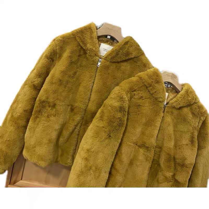 Jacqueline เสื้อเฟอร์กันหนาว หมวกฮู้ด เสื้อขน Fluffy coat แบรนด์ jacqueline เหลืองขมิ้น